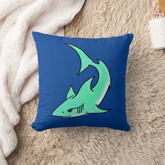 Coussin dessin souriant requin menthe bleu vert océan anim (Couverture)
