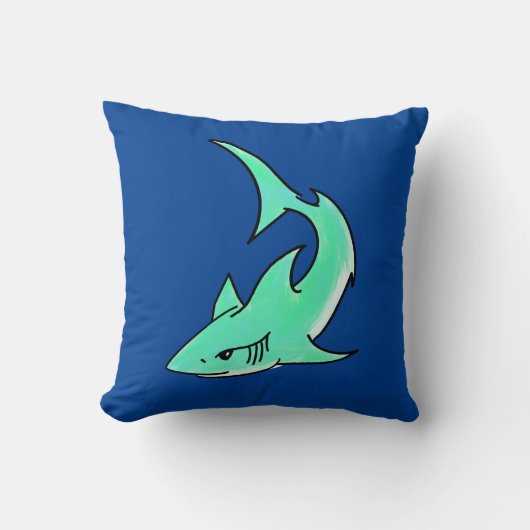 Coussin dessin souriant requin menthe bleu vert océan anim (Recto)