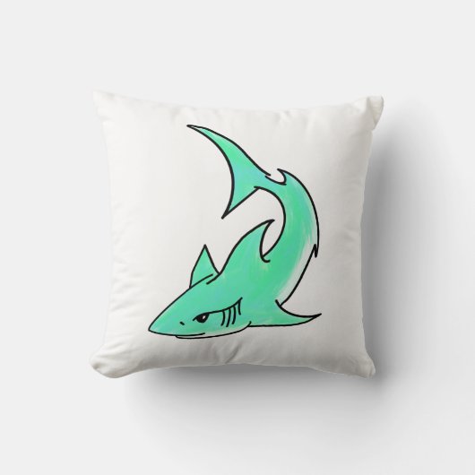 Coussin dessin souriant requin menthe bleu vert océan anim (Recto)