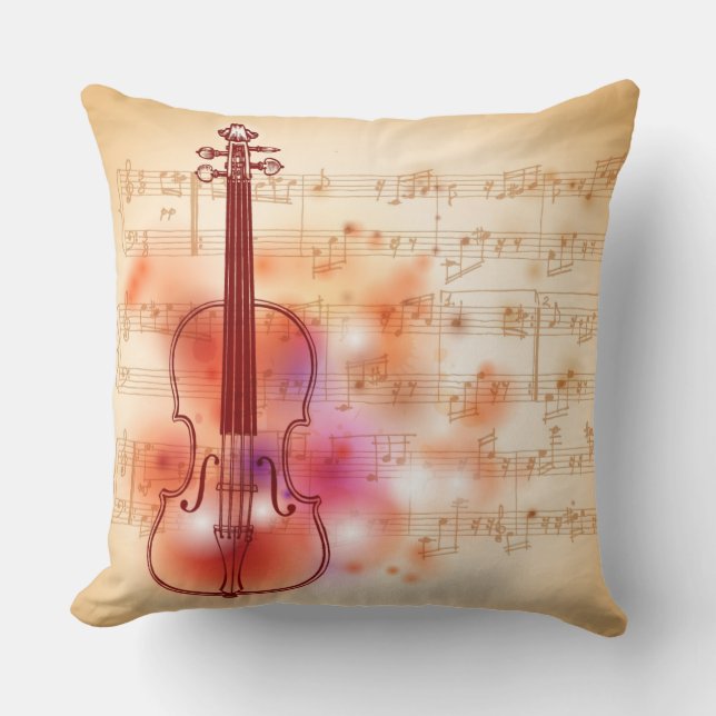 Coussin Dessin sur l'arrière - plan d'aquarelle du violon (Recto)