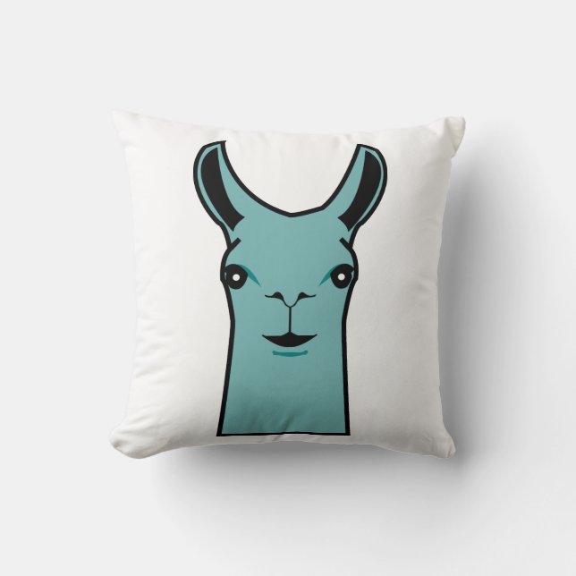 Coussin Dessin turquoise de lama heureux (Recto)