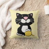 Coussin Dessin Tuxedo Chat sur Polka Dot Jetez l'oreiller (Couverture)