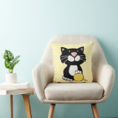 Coussin Dessin Tuxedo Chat sur Polka Dot Jetez l'oreiller (Chaise)