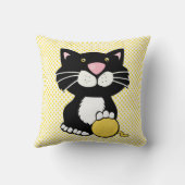 Coussin Dessin Tuxedo Chat sur Polka Dot Jetez l'oreiller (Verso)