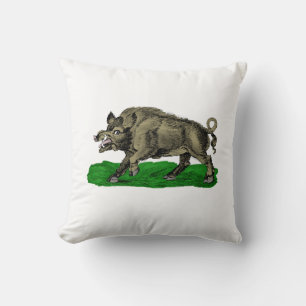 Coussin Dessin vintage de sanglier en noir et blanc #3C