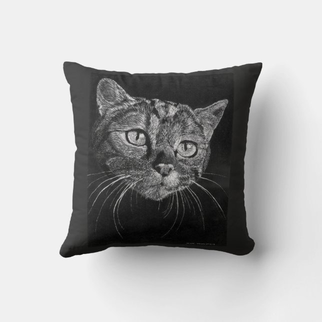 Coussin Dessin Visage De Chat Par Mark Edward Westerfield (Verso)