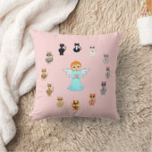 Coussin Dessins d'ange et de chat mignons sur fond rose (Couverture)