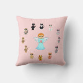Coussin Dessins d'ange et de chat mignons sur fond rose (Verso)