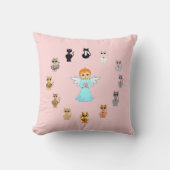 Coussin Dessins d'ange et de chat mignons sur fond rose (Recto)