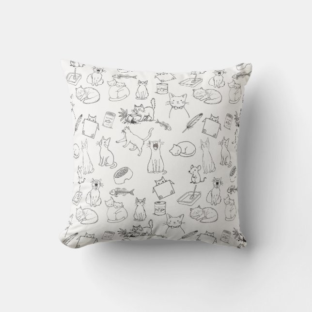 Coussin Dessins de chat mignons dessinés à la main (Recto)