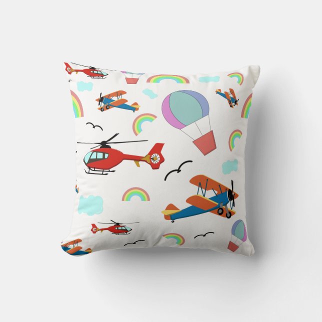 Coussin Dessins mignons de divers types d'aéronefs (Recto)