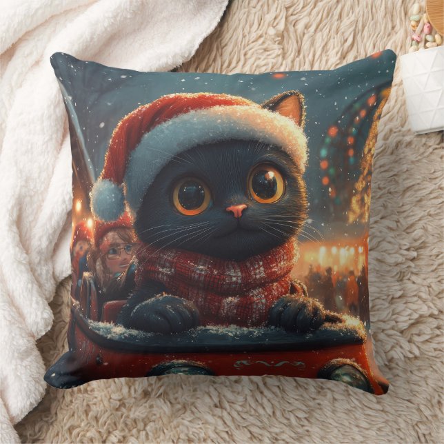 Coussin Dessous de verre noir à rouleaux de chat Noël (Couverture)