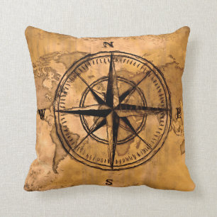 Coussin Destinations - Compass Rose et carte du monde