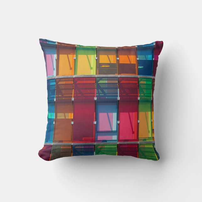 Coussin Détail de bâtiment commercial multicolore (Recto)