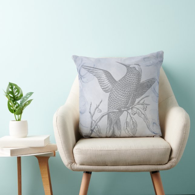 Coussin Detailed Bird Line Drawing Art Pastel Blue (Chaise)