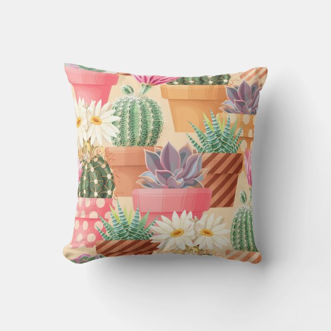 Coussin Détaillé succulent, cactus motif sans soudure. (Recto)