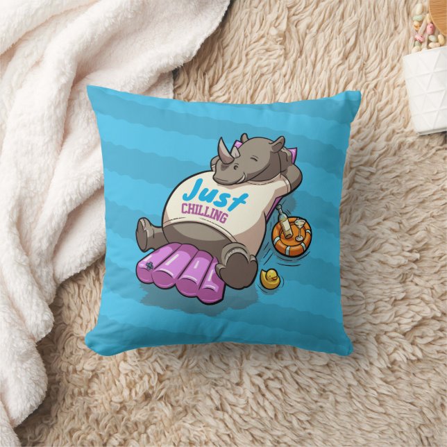 Coussin Détente drôle Rhino détendu Piscine Cartoon (Couverture)