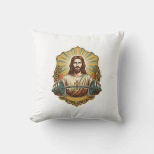 Coussin Déterminé Jésus Haltère en Fer Lourd Powerlifting