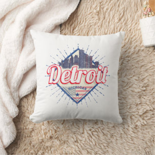 Coussin Detroit Michigan États-Unis Skyline Vintage USA