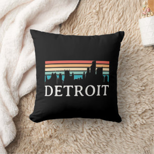 Coussin Detroit Michigan Vintage Sunset Skyline Retro