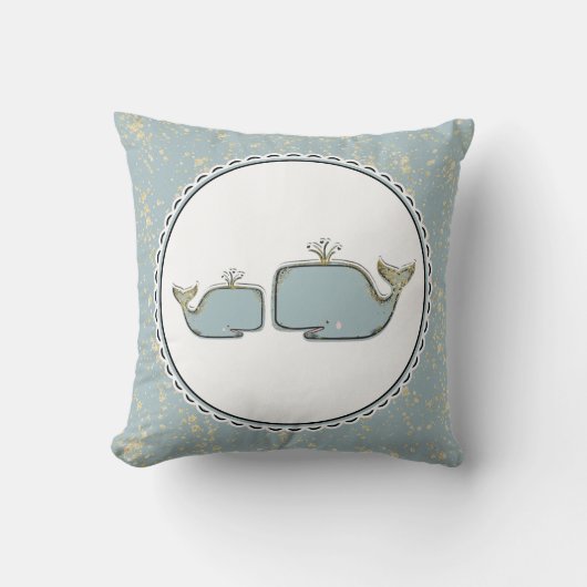 Coussin Deux baleines marines Bleu & Or Boutique Nursery (Recto)