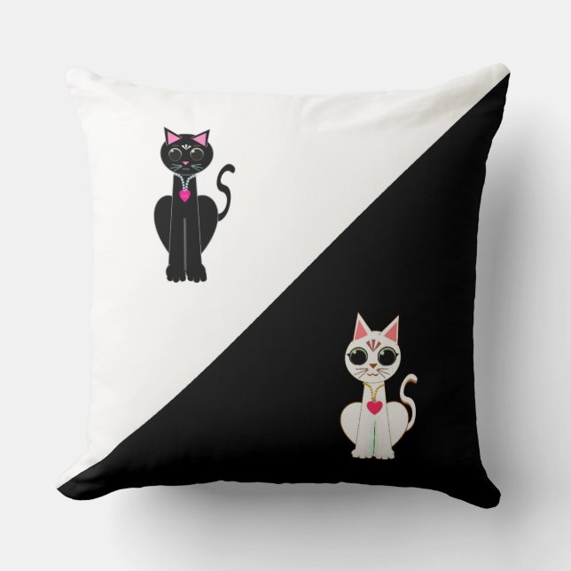 Coussin Deux beaux chats sur fond noir et blanc (Recto)