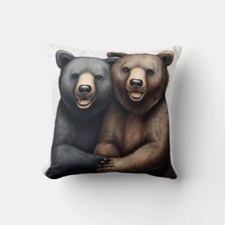 Coussin Deux bros d'ours se tenant la main et joue à la jo