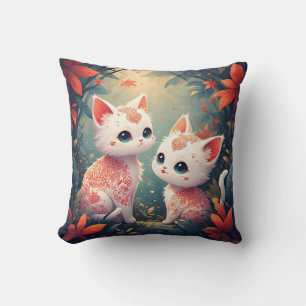 Coussin Deux chatons blancs dans une forêt magique