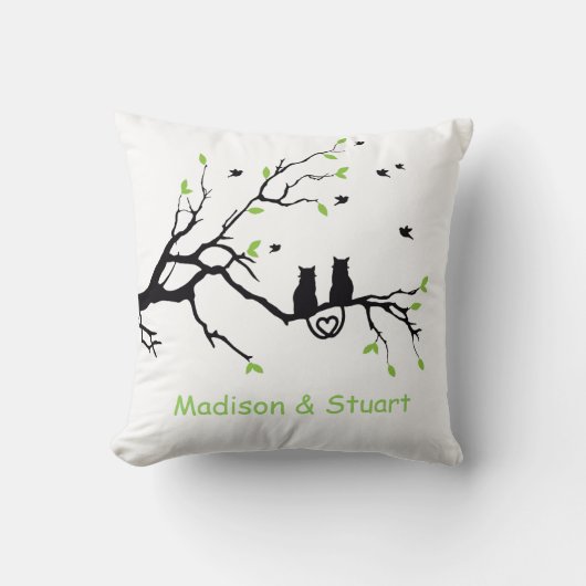 Coussin Deux Chats Dans Un Arbre Black Green Love Personna (Recto)