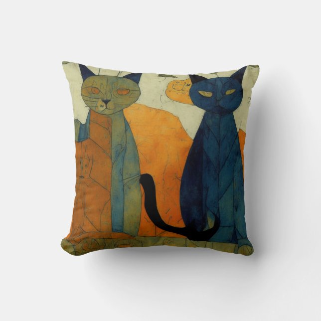 Coussin Deux chats impressionnistes modernes (Recto)