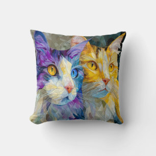 Coussin Deux chats violets et jaunes