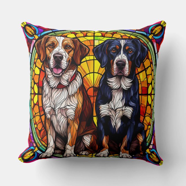Coussin Deux chiens dans un design de vitrail (Recto)