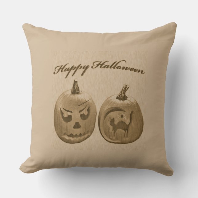 Coussin Deux citrouilles Joyeux Halloween (Recto)