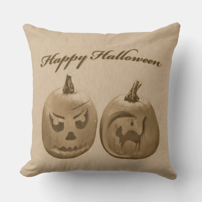 Coussin Deux citrouilles Joyeux Halloween (Recto)