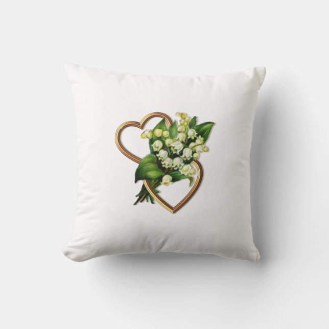 Coussin Deux coeurs avec des lis de la vallée (Recto)