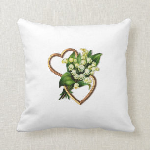 Coussin Deux coeurs avec des lis de la vallée