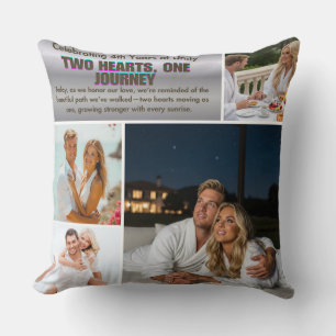 Coussin Deux cœurs, quatre ans, pour toujours. Couple Co
