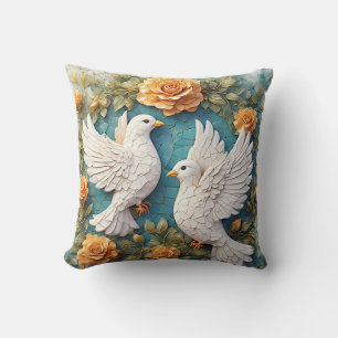 Coussin Deux colombes blanches sur un motif floral