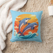 Coussin Deux dauphins de dessin animé sautant (Couverture)