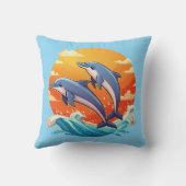Coussin Deux dauphins de dessin animé sautant (Verso)
