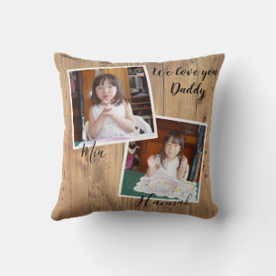 Coussin Deux de vos photos préférées sur du bois rustique