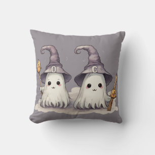 Coussin Deux fantômes super mignons chapeaux de sorcières
