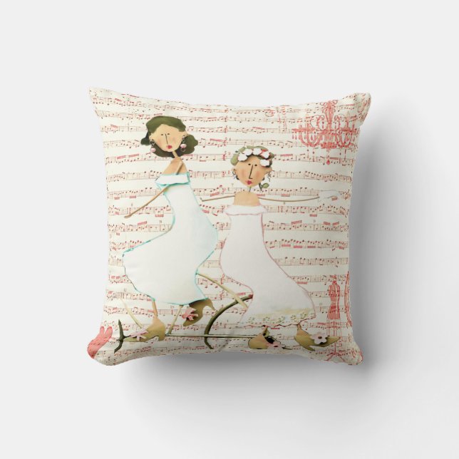 Coussin Deux femmes à vélo Vintage (Recto)