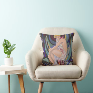 Coussin Deux femmes Art Déco vintage par S. Chompre