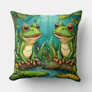 Coussin Deux grenouilles de dessin animé assises dans une