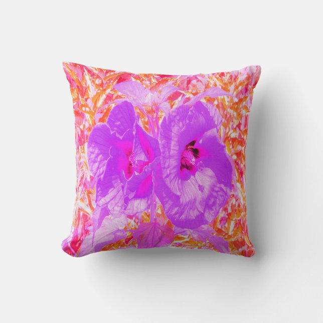 Coussin Deux Hibiscus de prune violette et rose chaud (Recto)