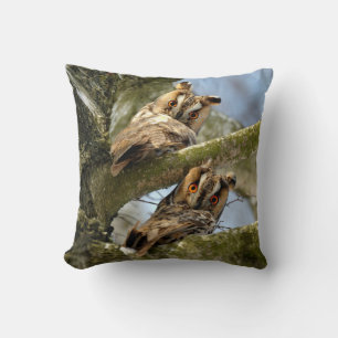 Coussin Deux hiboux dans les bois, oiseaux, faune Jet Pill