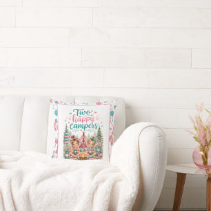 Coussin Deux joyeux campeurs Fête d'anniversaire de jumell