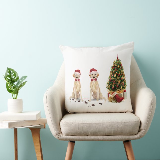 Coussin Deux Labrador Retrievers Chien de Noël Drôle (Chaise)