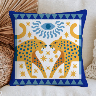 Coussin Deux léopards rugissants Art folklorique mystique